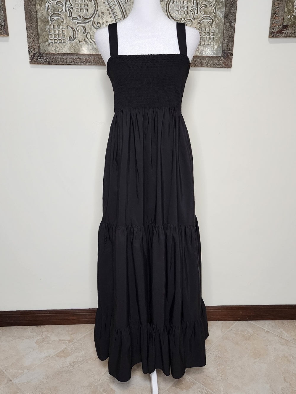 Zara Women's Black Smocked Bodice Sleeveless Tiered Maxi Dress Med Summer Casual - Picture 2 of 11